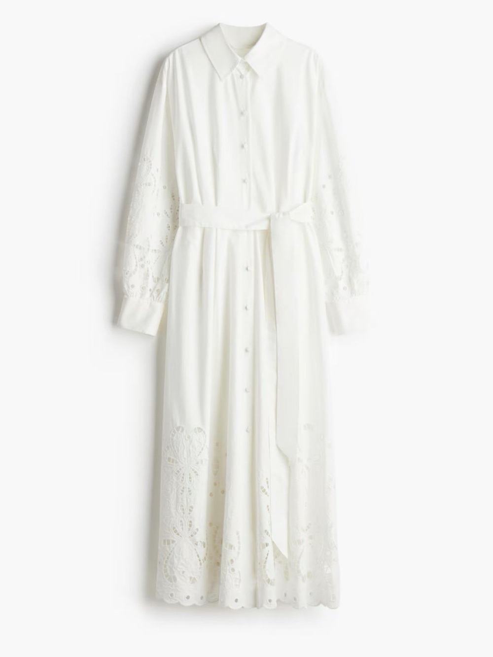 H&M Women's White Eyelet Embroidered Lace Trimmed Maxi Dress Large - Picture 5 of 12